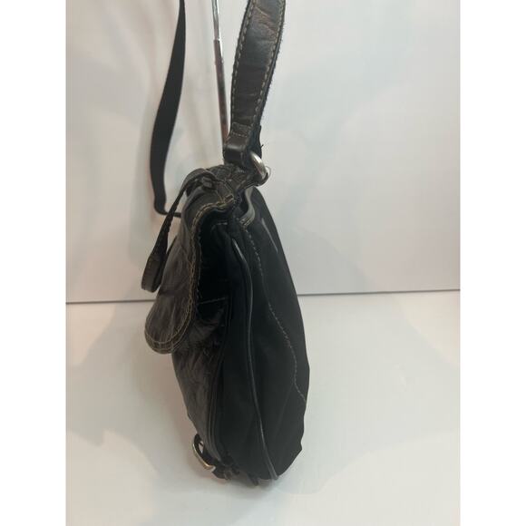 Fossil Lizette Black Leather and Cotton Crossbody Purse Bag Tote - Picture 4 of 14